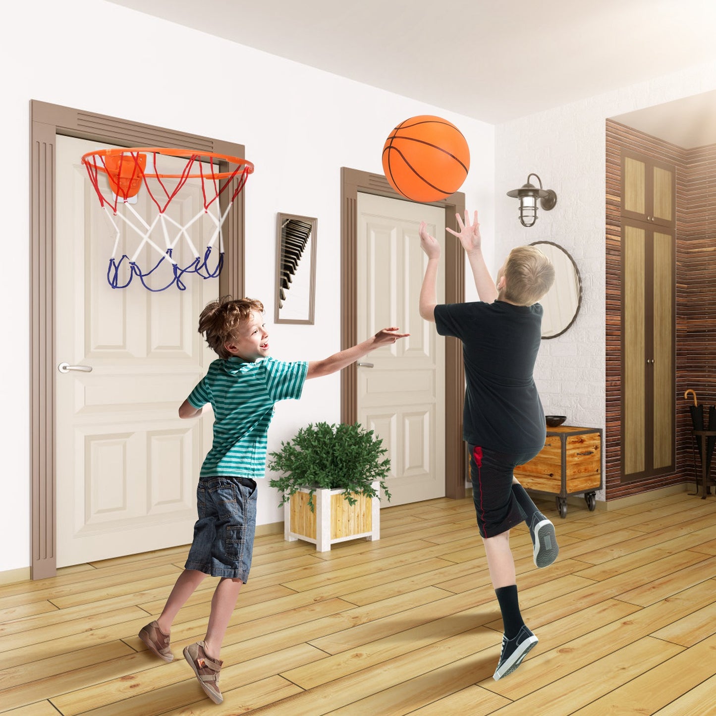Silent Foam Basketball with Hoop — Indoor Low-Noise Training Ball