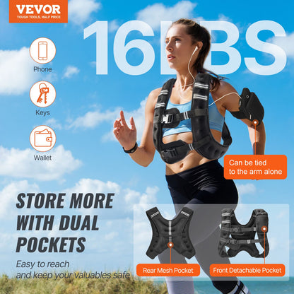 Weighted Vest, 16 Lbs Weight Vest With Reflective Stripe, Adjustable Buckle Body Weight Vest For Men Women, Workout Equipment For Strength Training, Running, Jogging, Fitness, And Weight Loss
